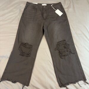 Vervet Leslie 90s Vintage Flare Jeans Distressed Black Wide Leg V2736BK Size 32w